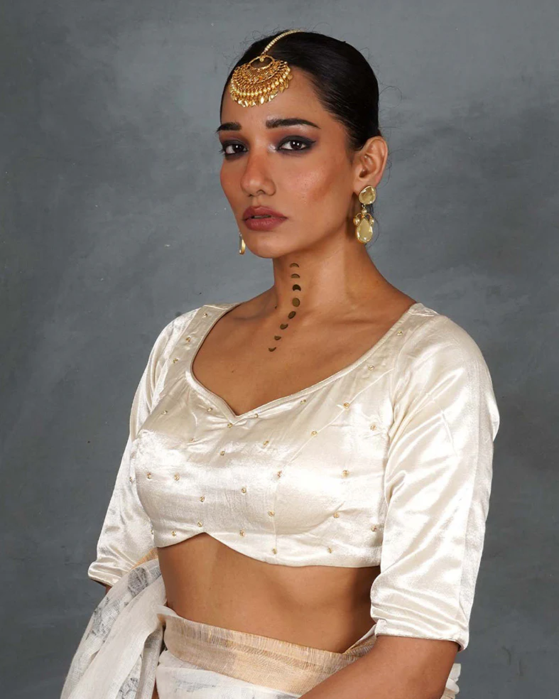 Mahira Ivory Mashru Silk Blouse - TARA - Image 5