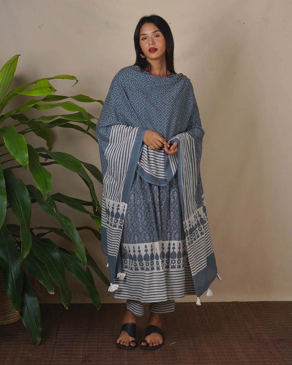 Marble Sigh Grey Block Printed Dupatta - BMS - Image 8