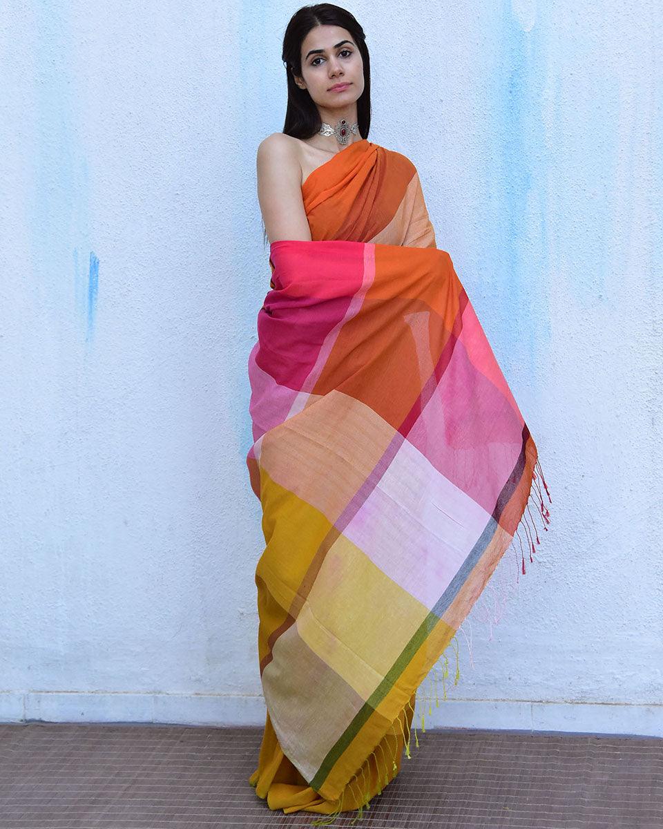 Marigold Handwoven Cotton Saree-Leela - Image 2