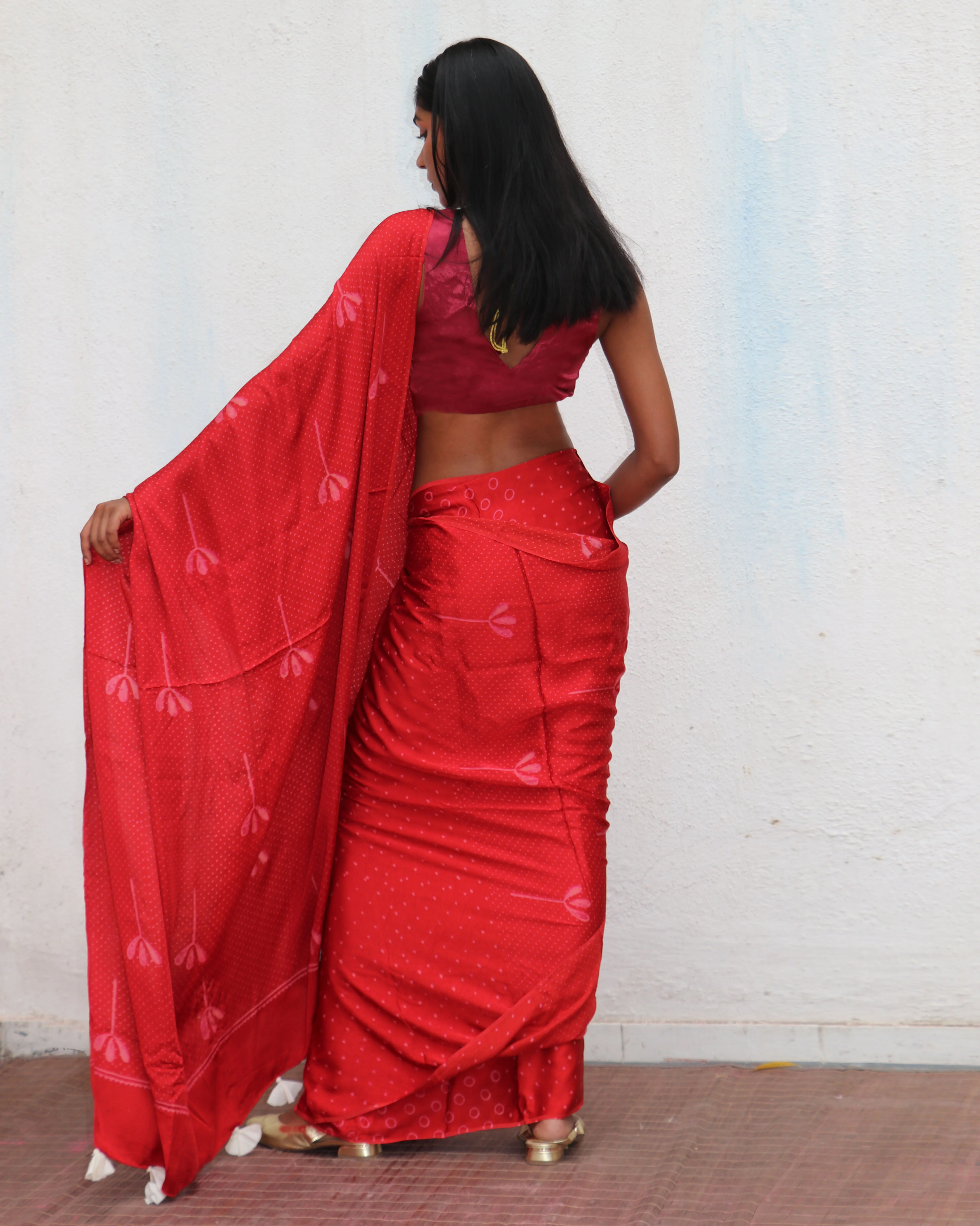 Mashooqa Blockprinted Modal Silk Saree - Image 10