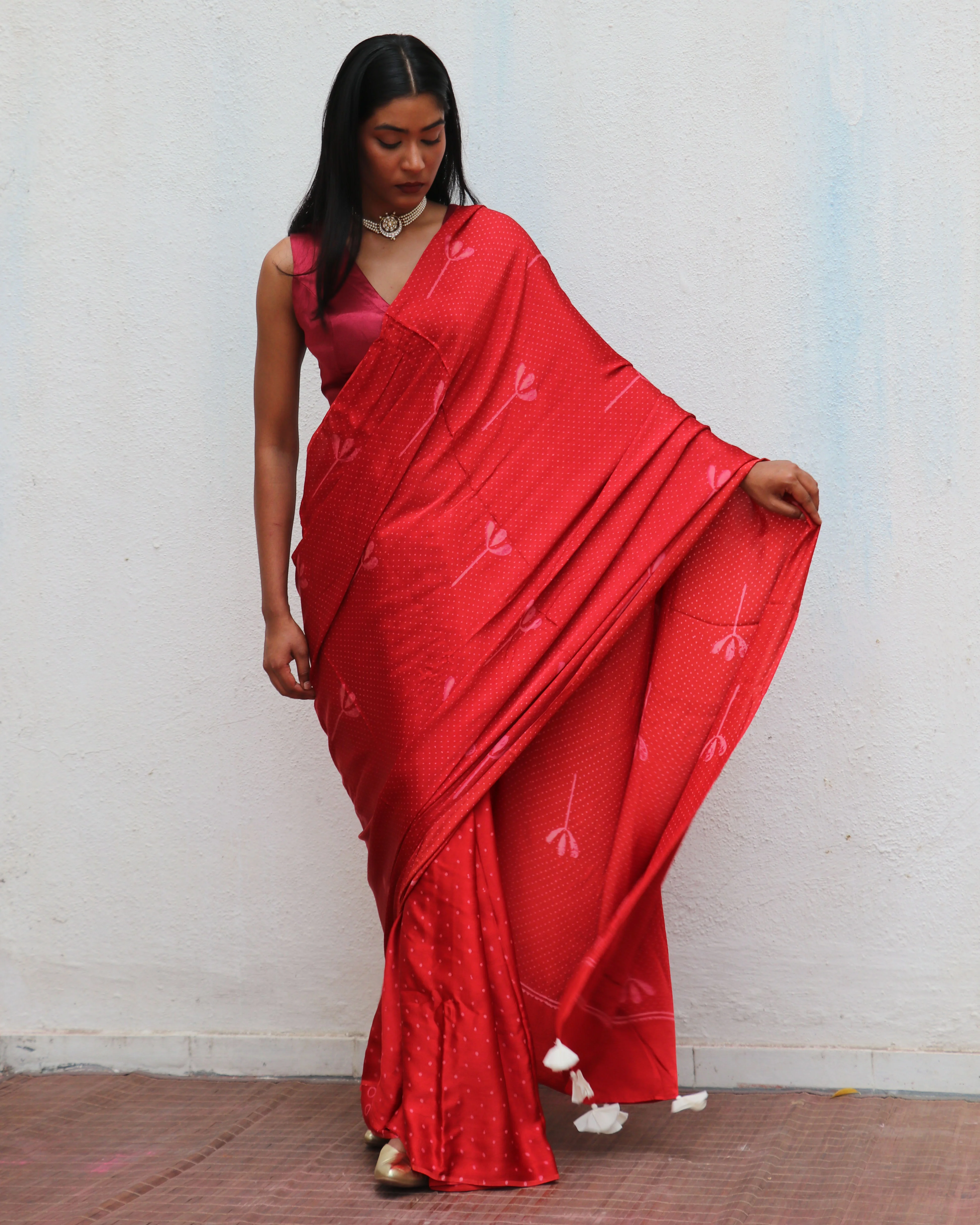 Mashooqa Blockprinted Modal Silk Saree - Image 2