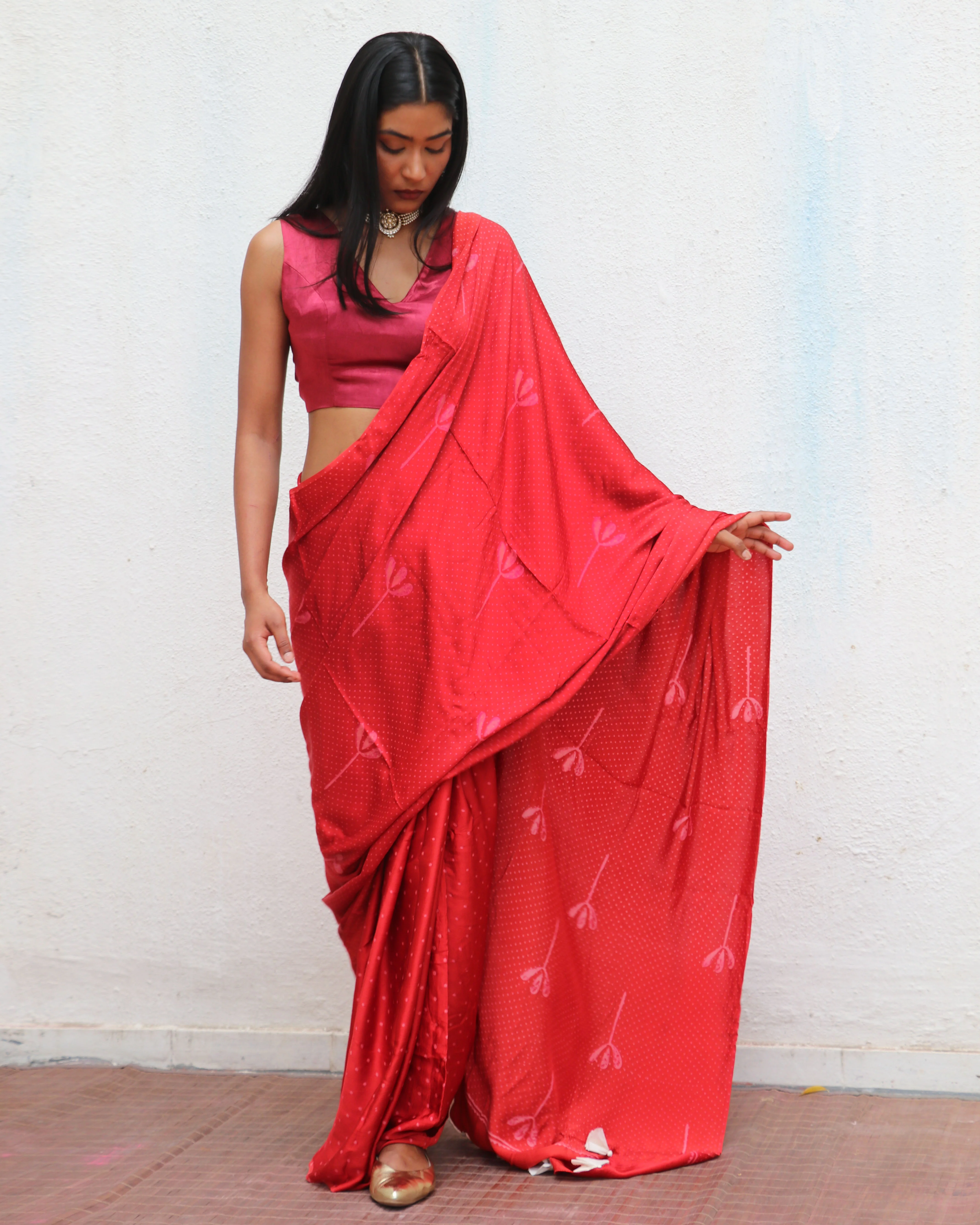Mashooqa Blockprinted Modal Silk Saree - Image 5