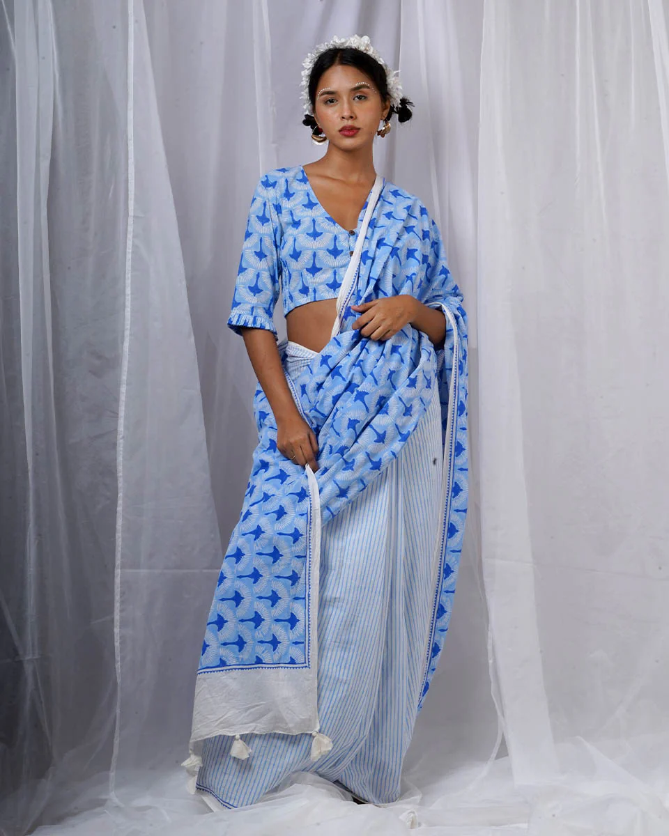 Diti Blue Hand Block Printed Blouse-BAD - Image 8