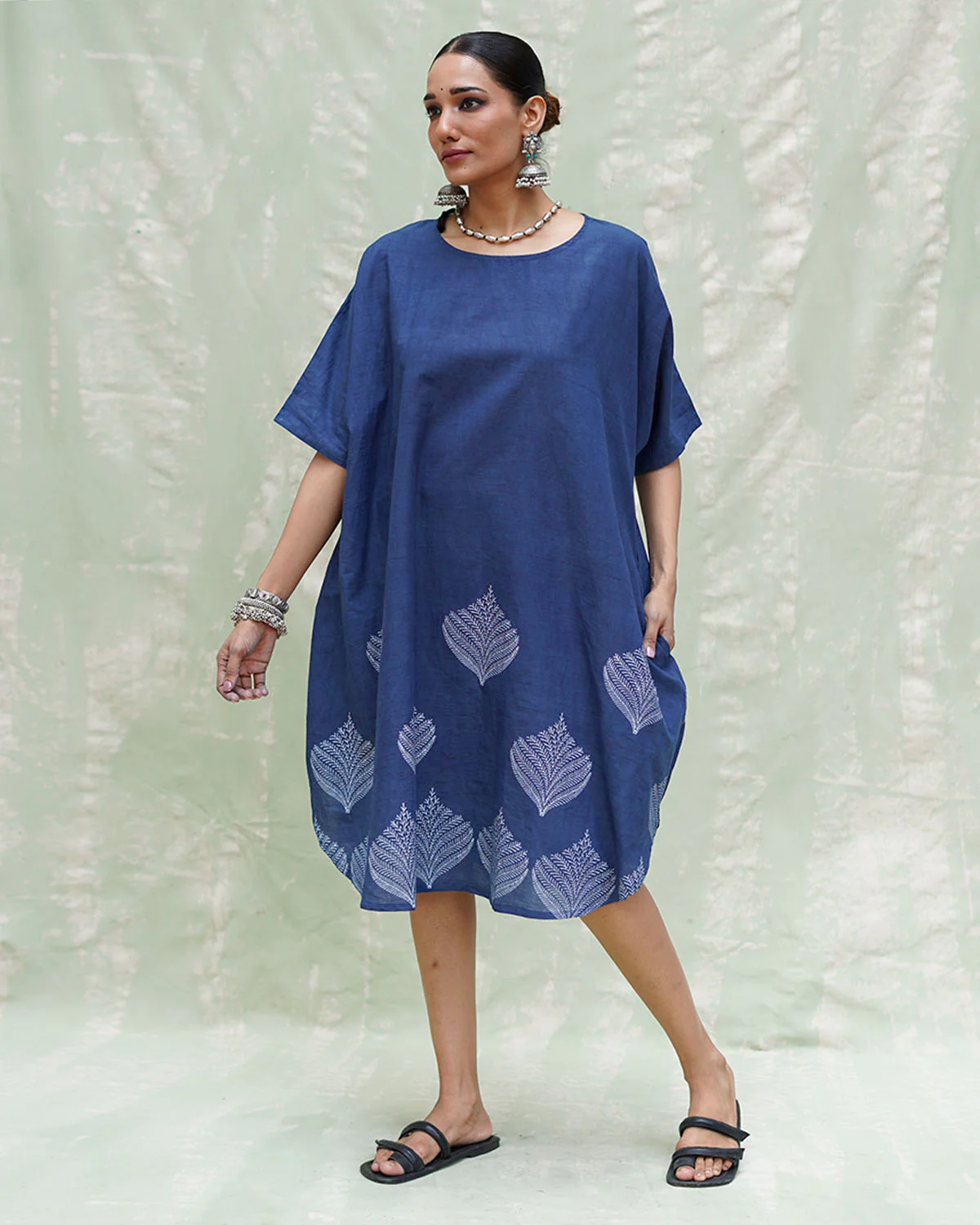 Megh Malhar Blue Handblock Print Cotton Dress - INDI - Image 11