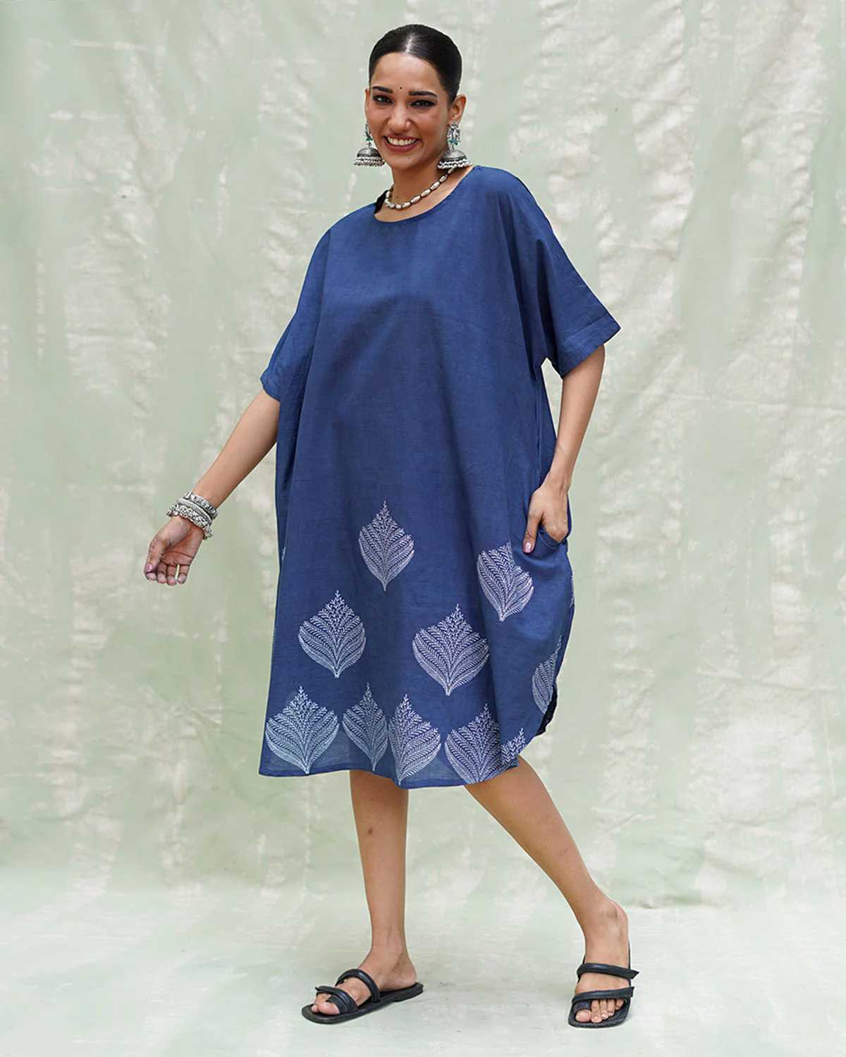 Megh Malhar Blue Handblock Print Cotton Dress - INDI - Image 12
