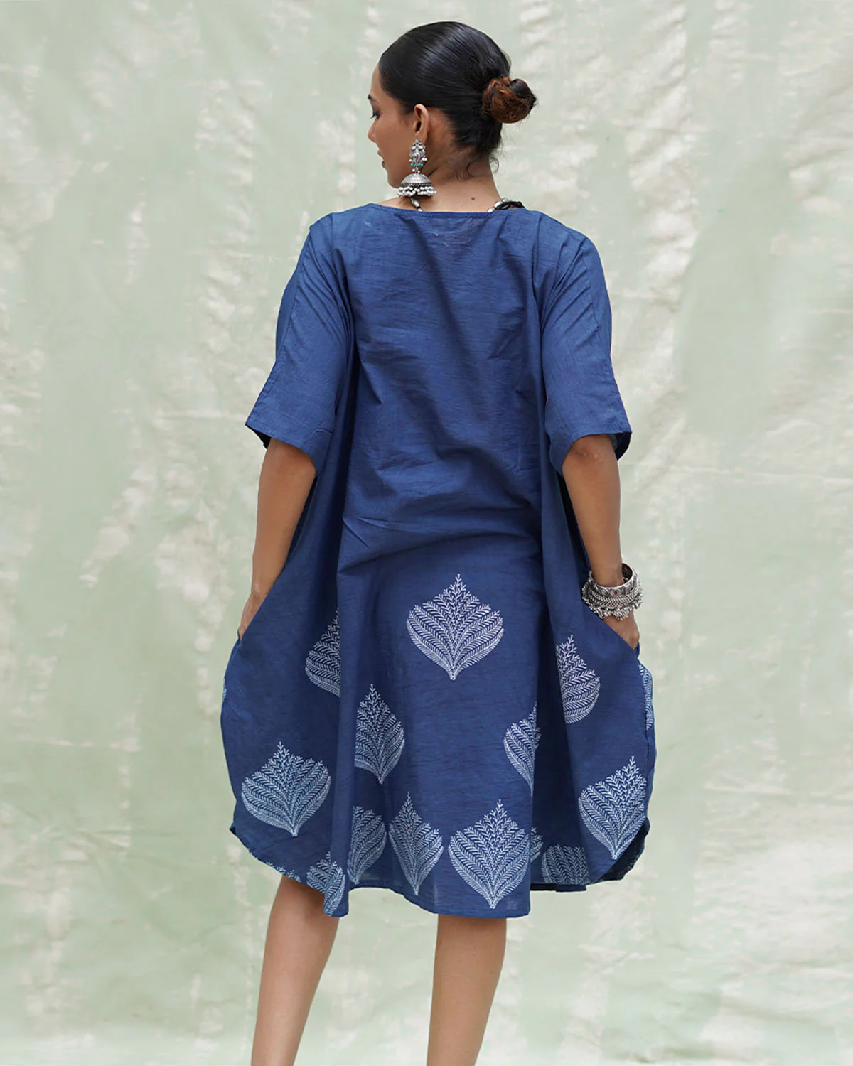 Megh Malhar Blue Handblock Print Cotton Dress - INDI - Image 3