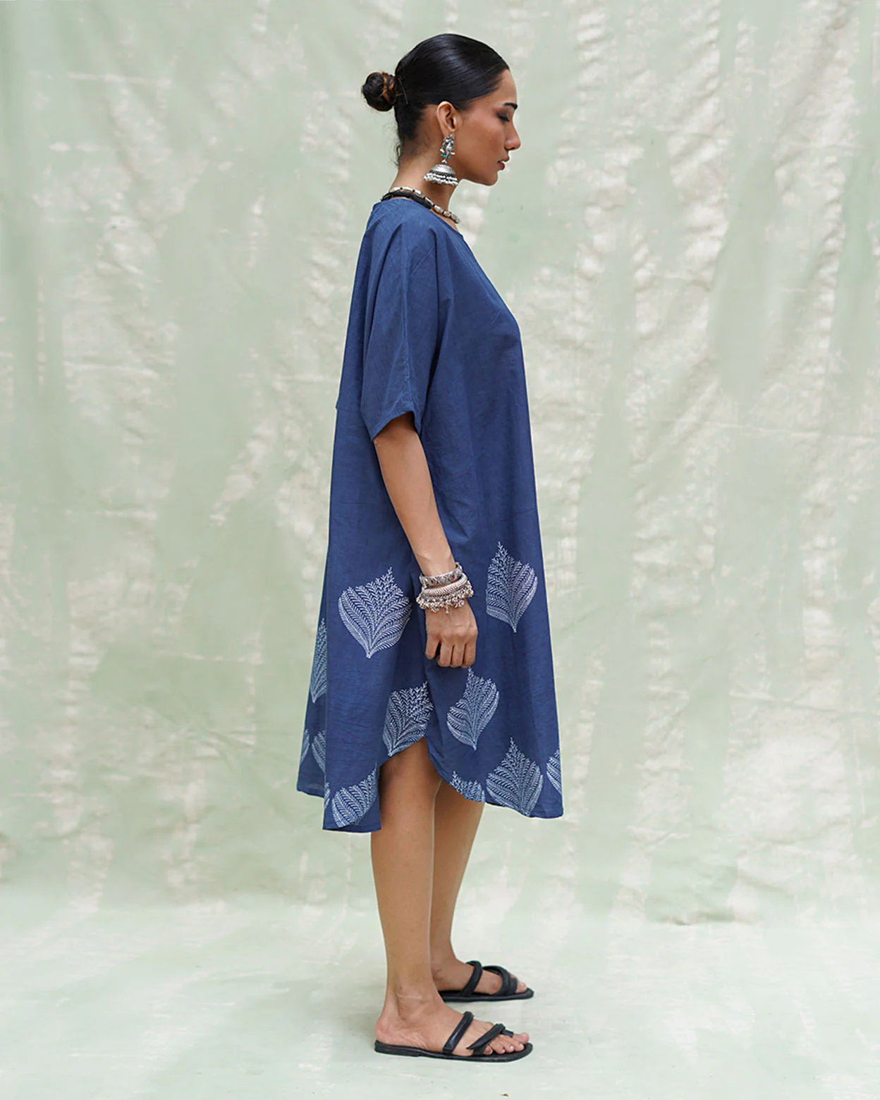 Megh Malhar Blue Handblock Print Cotton Dress - INDI - Image 6