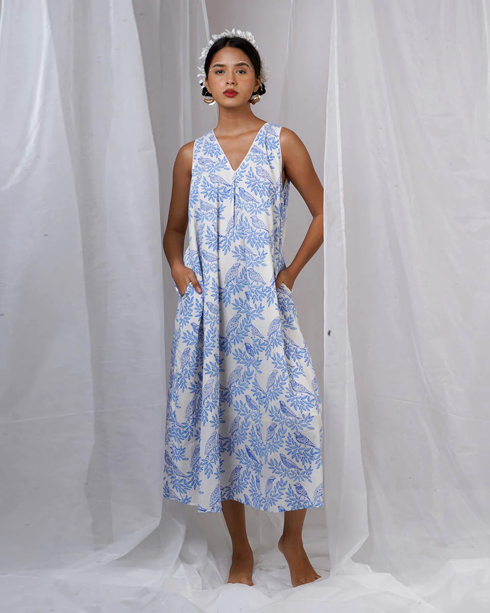 Megha White Hand Block Printed Dress-BAD - Image 11