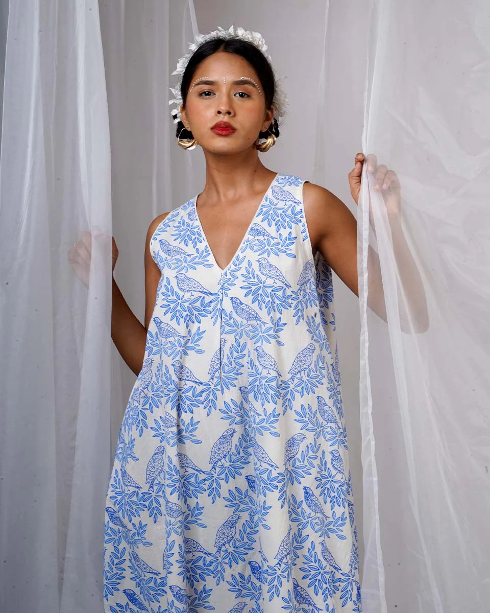 Megha White Hand Block Printed Dress-BAD - Image 4
