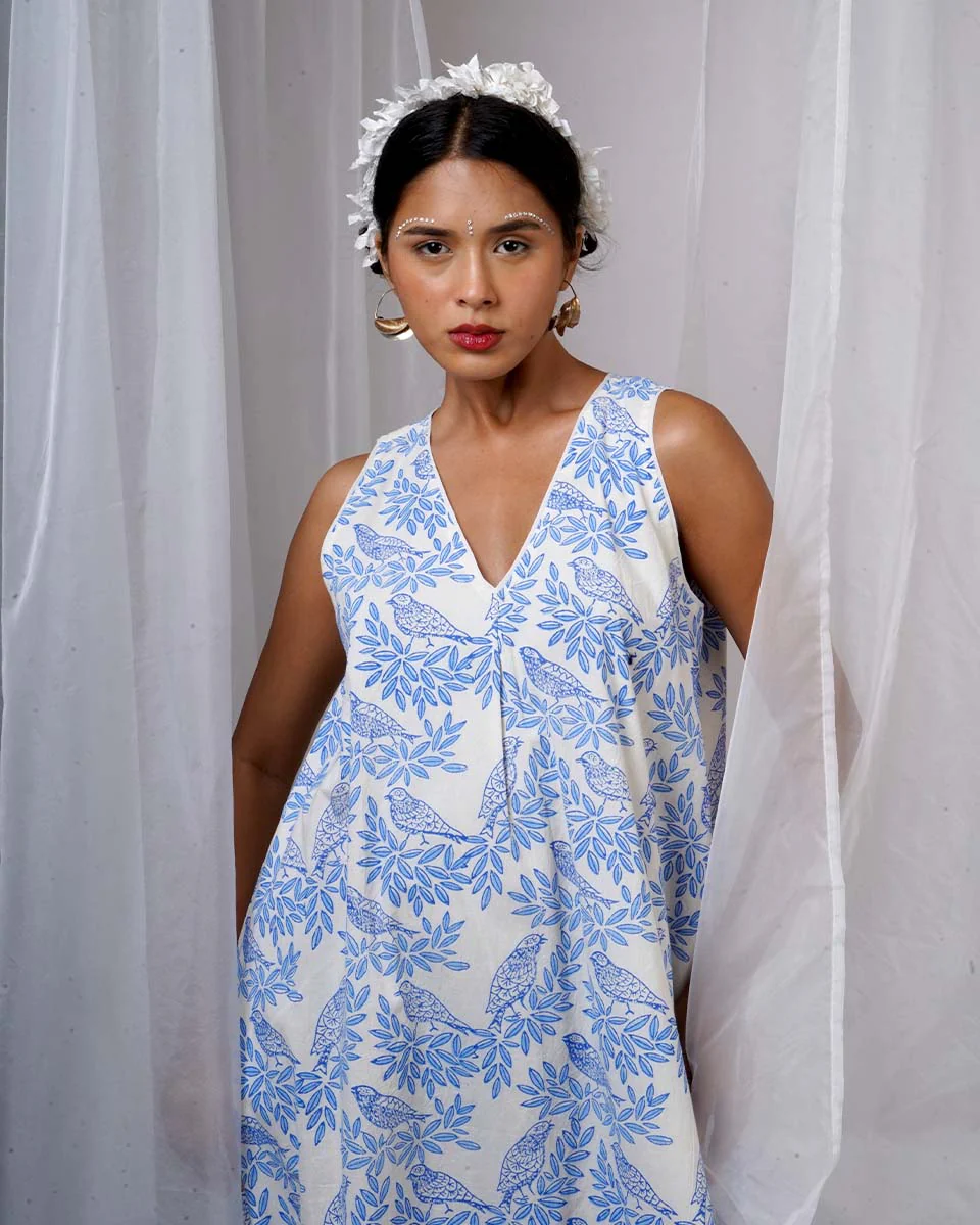 Megha White Hand Block Printed Dress-BAD - Image 5