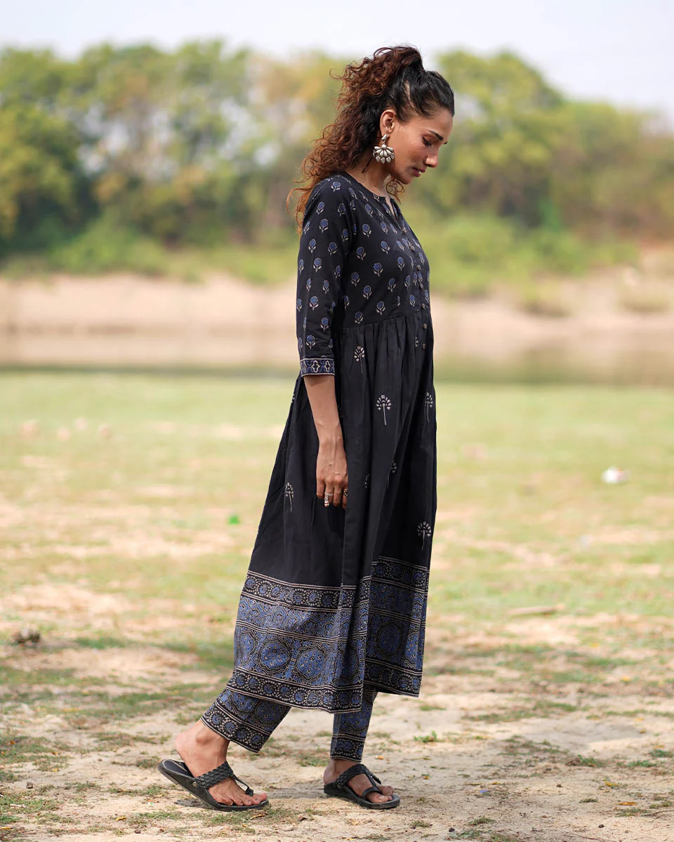 Midnight Garden Blockprinted Cotton Kurta Set-WWB - Image 8