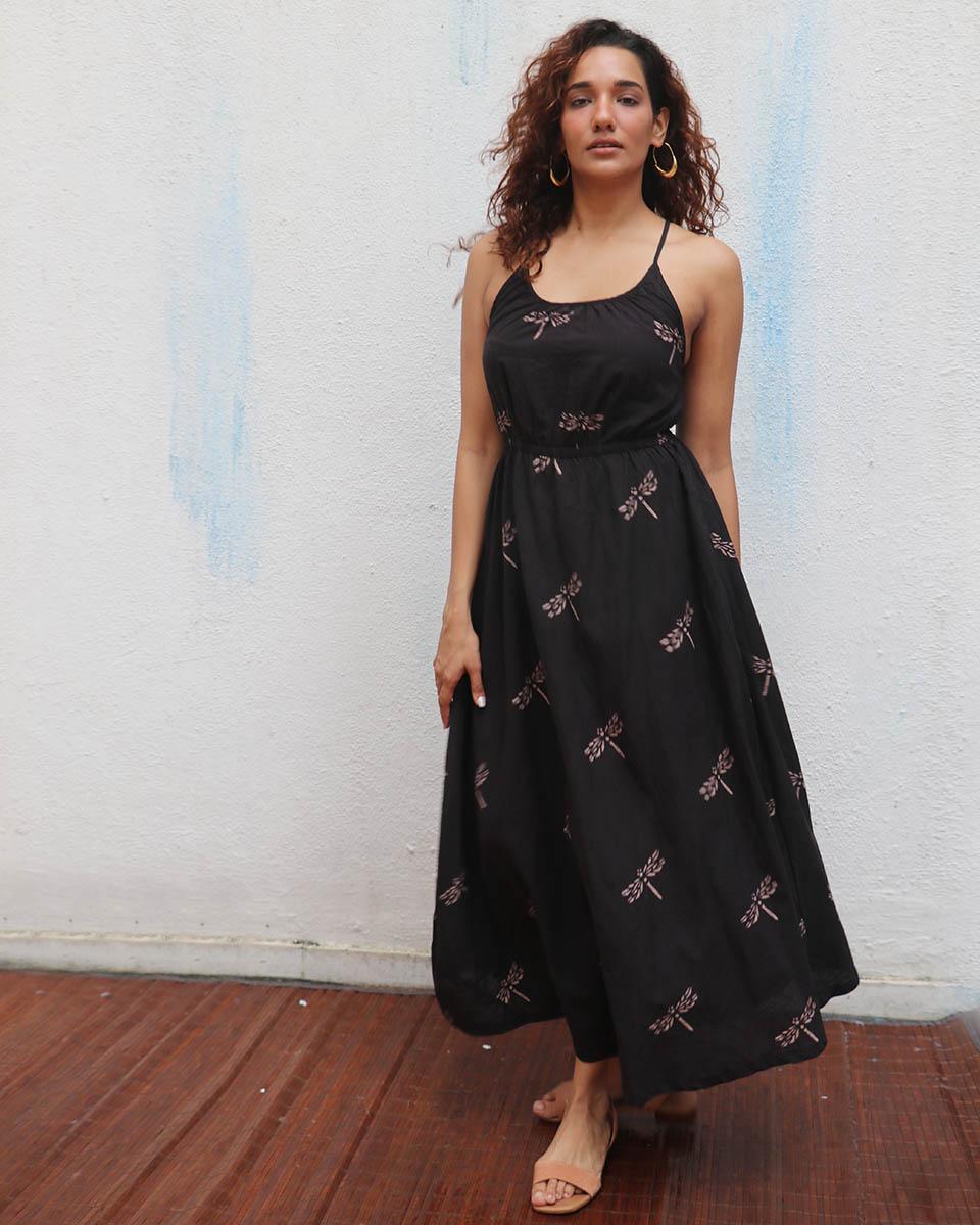 Midnight Mai Tai Block Printed Cotton Dress - Mono