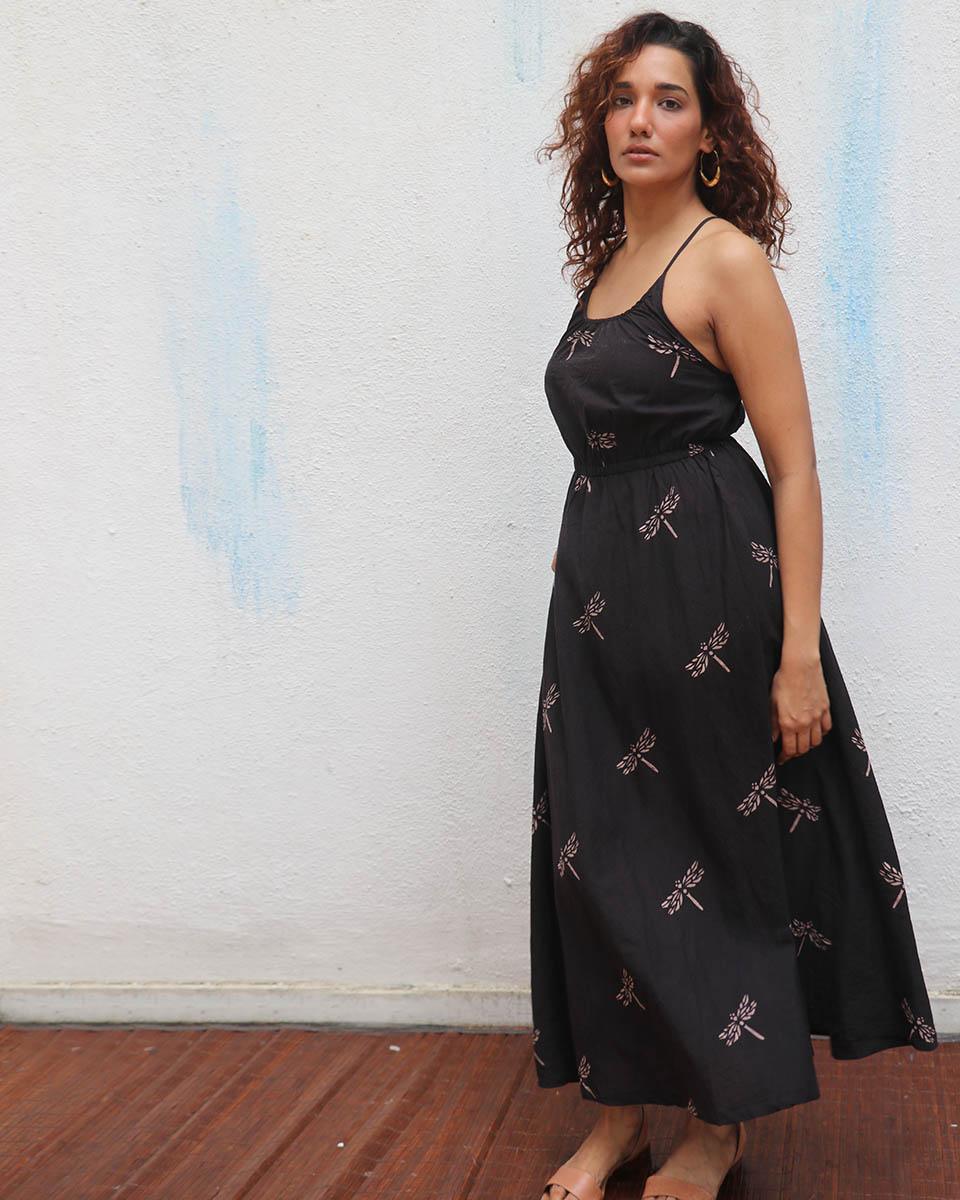 Midnight Mai Tai Block Printed Cotton Dress - Mono - Image 4