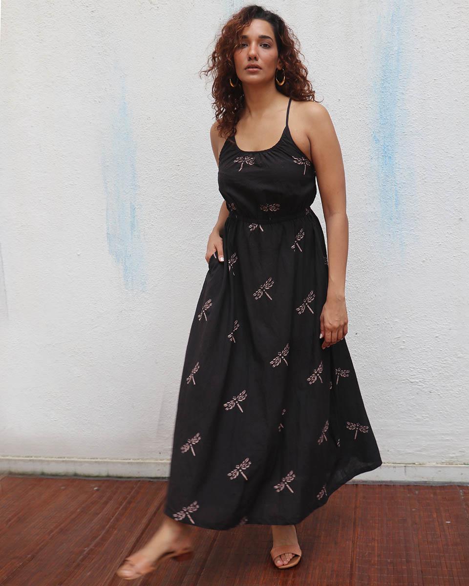 Midnight Mai Tai Block Printed Cotton Dress - Mono - Image 7