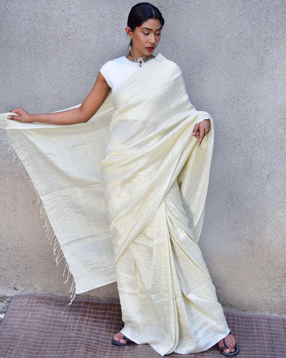 Milky Way Handwoven Linen Saree-Stardust - Image 4