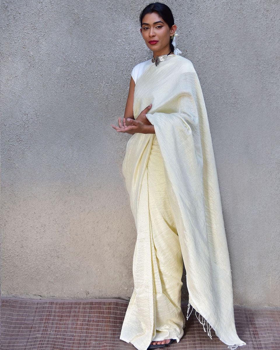 Milky Way Handwoven Linen Saree-Stardust - Image 5