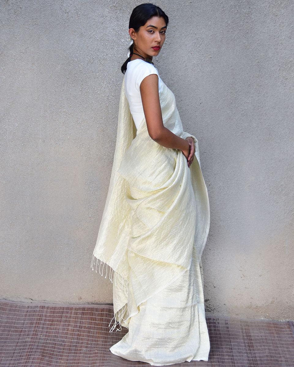 Milky Way Handwoven Linen Saree-Stardust - Image 6