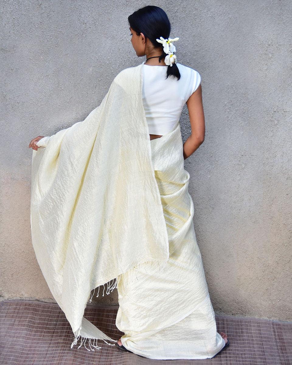 Milky Way Handwoven Linen Saree-Stardust - Image 7