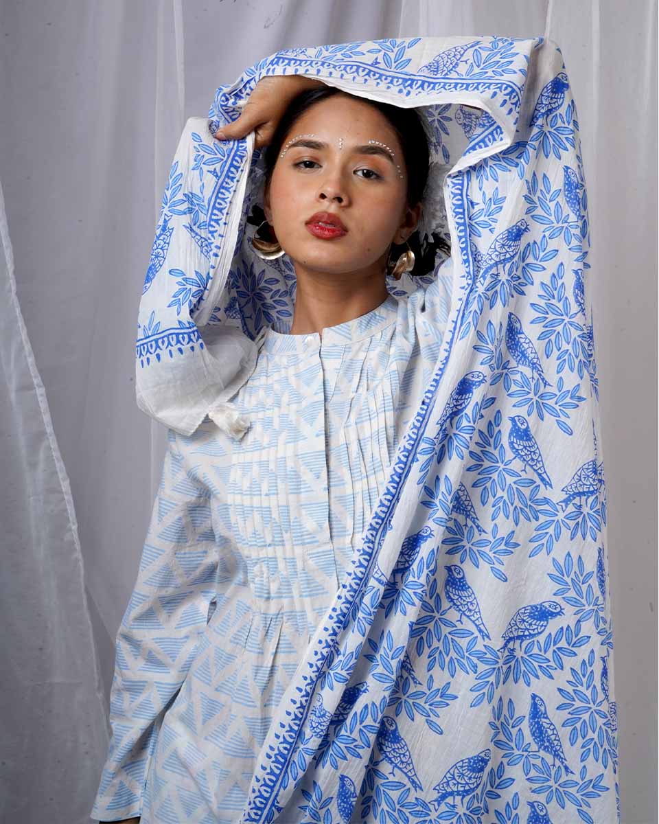Milu Blue Hand Block Printed Dupatta-BAD - Image 4