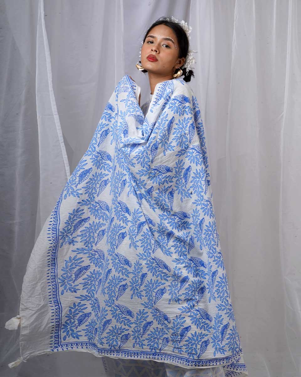 Milu Blue Hand Block Printed Dupatta-BAD - Image 5