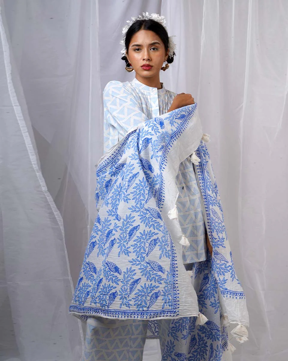 Milu Blue Hand Block Printed Dupatta-BAD - Image 6