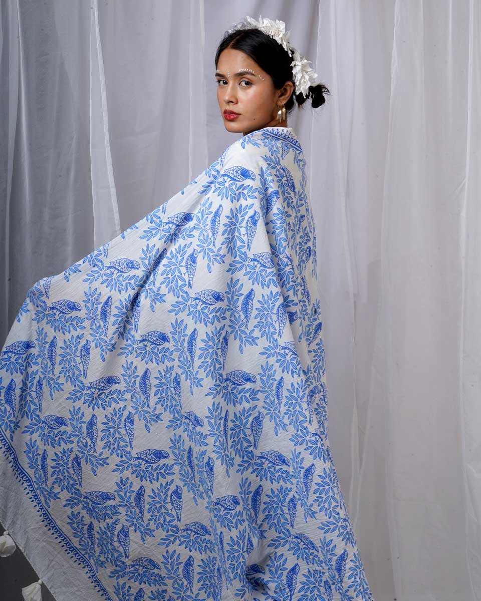 Milu Blue Hand Block Printed Dupatta-BAD - Image 8
