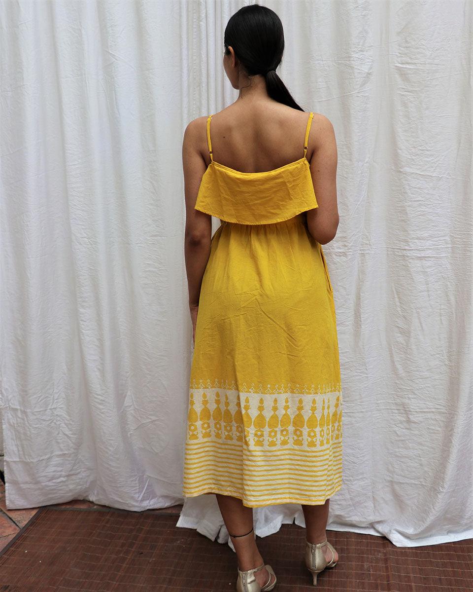 Mimosa Yellow Handblockprinted Cotton Dress-Sor - Image 6