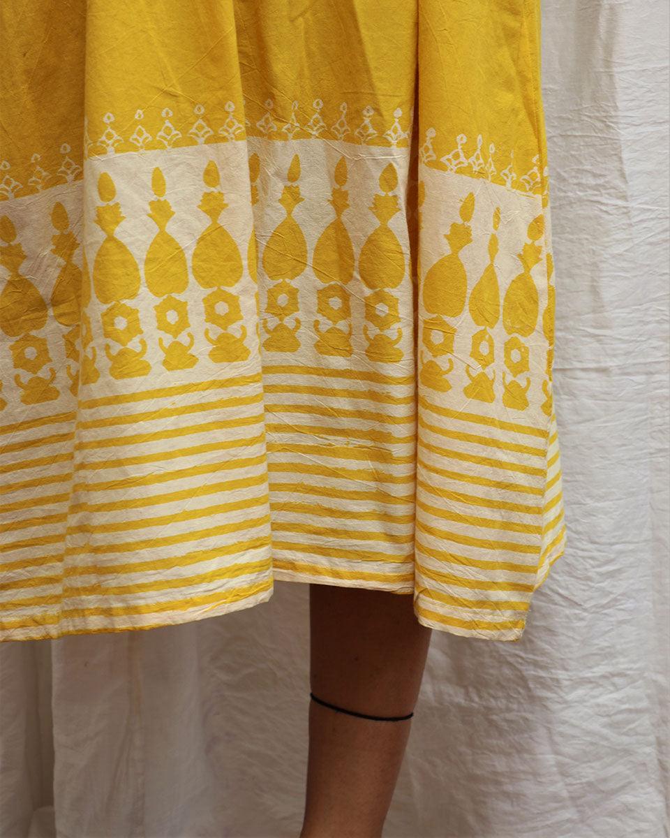 Mimosa Yellow Handblockprinted Cotton Dress-Sor - Image 7