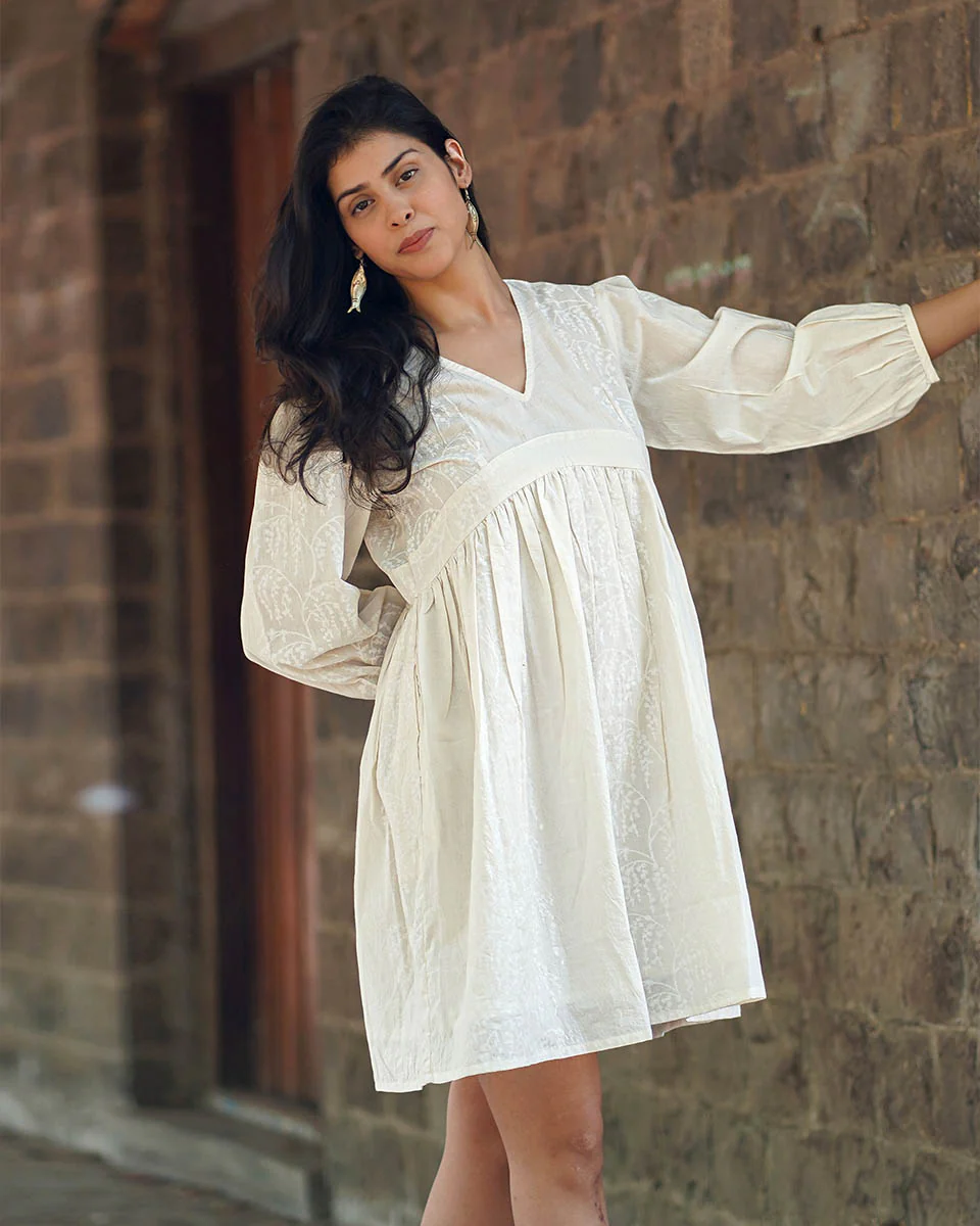 Mist on Marble Ivory Block Printed Dress - SFD - Image 5