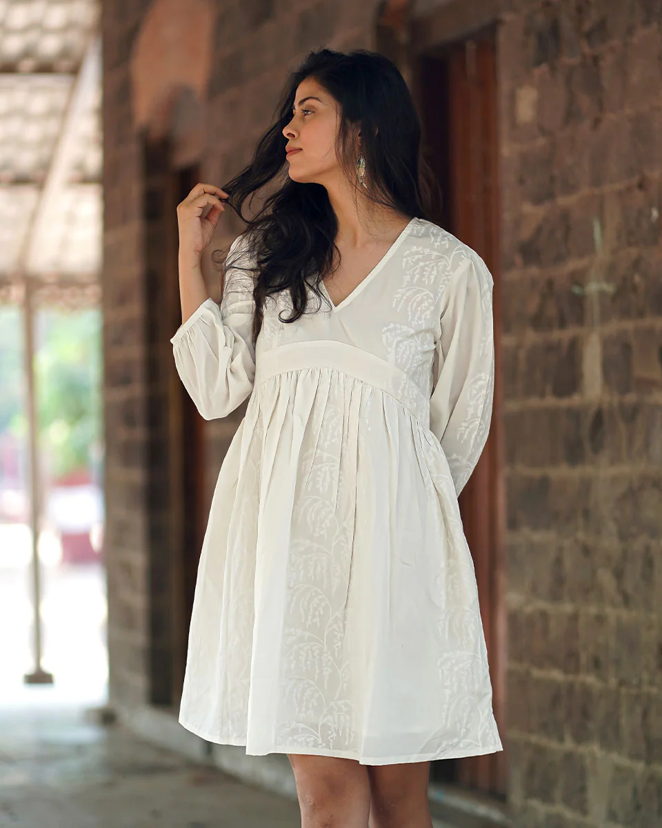 Mist on Marble Ivory Block Printed Dress - SFD - Image 6