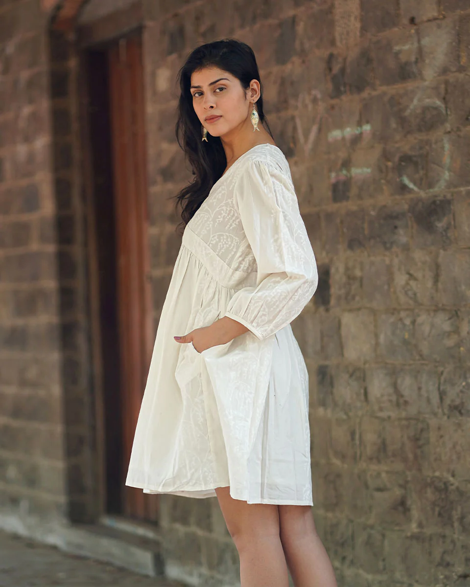 Mist on Marble Ivory Block Printed Dress - SFD - Image 8