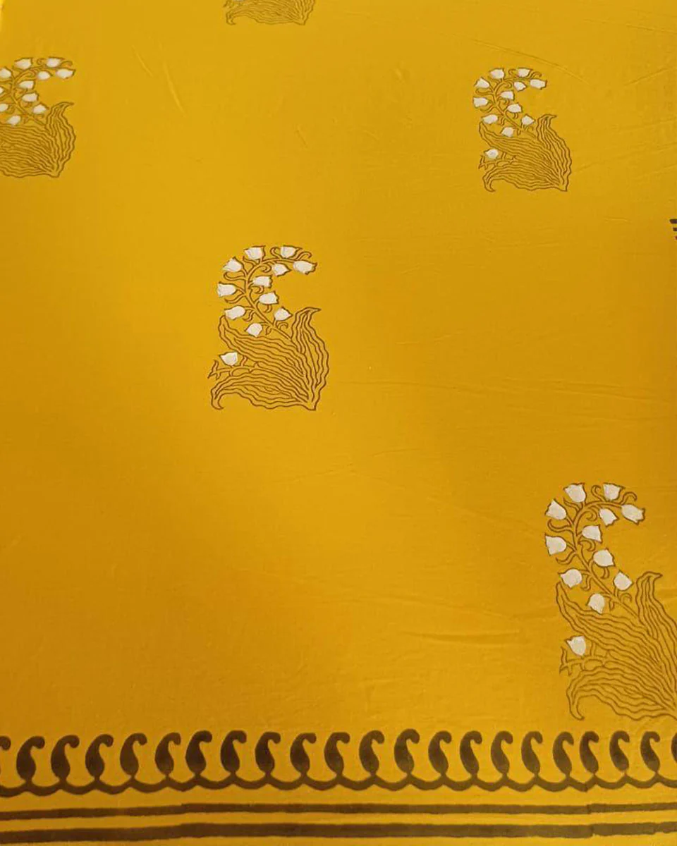 Mriga Yellow Hand Block Printed Cotton Saree-MYA - Image 3