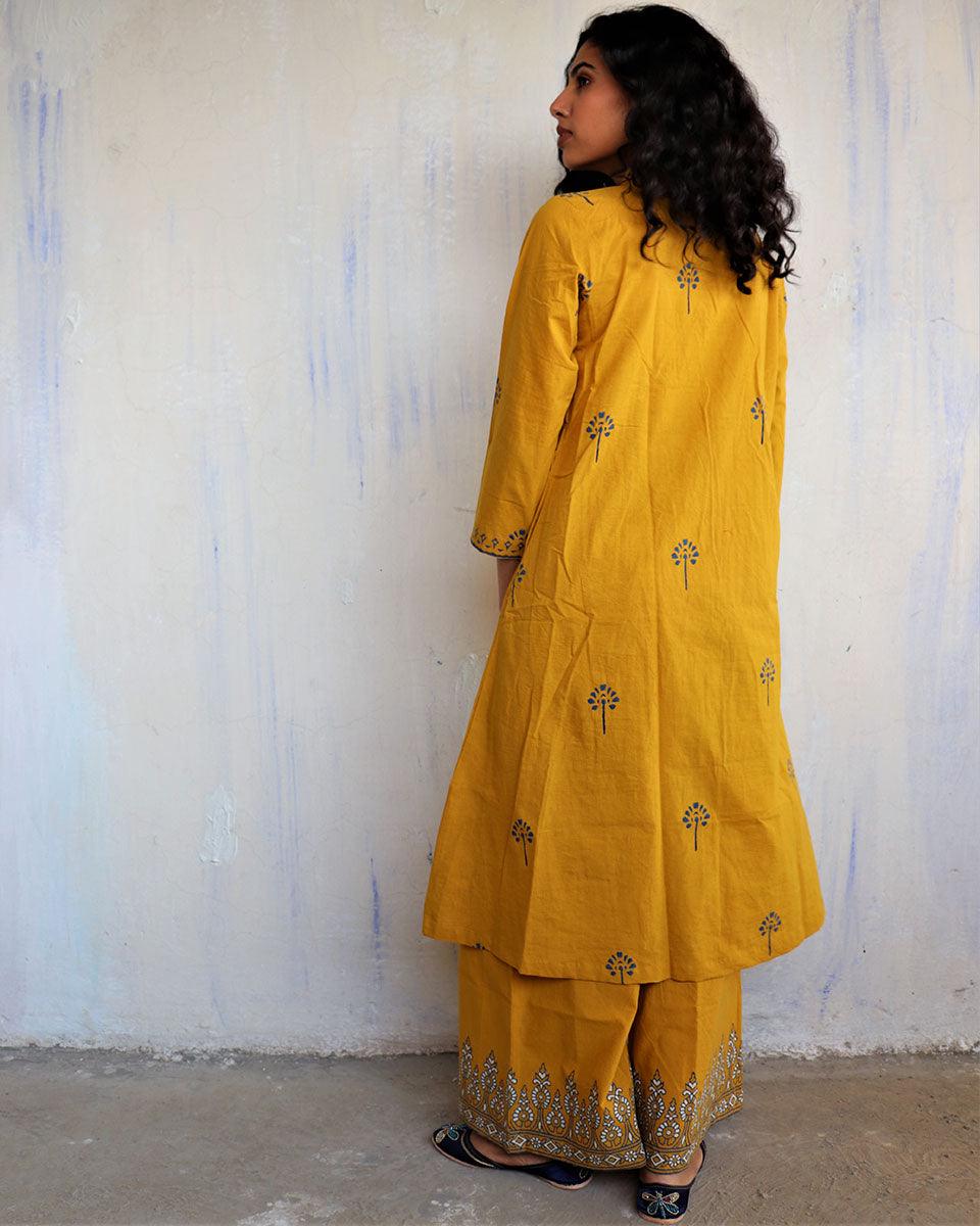 Mustard Block Printed Cotton Kurta Set Of 2 -Easy - Image 8
