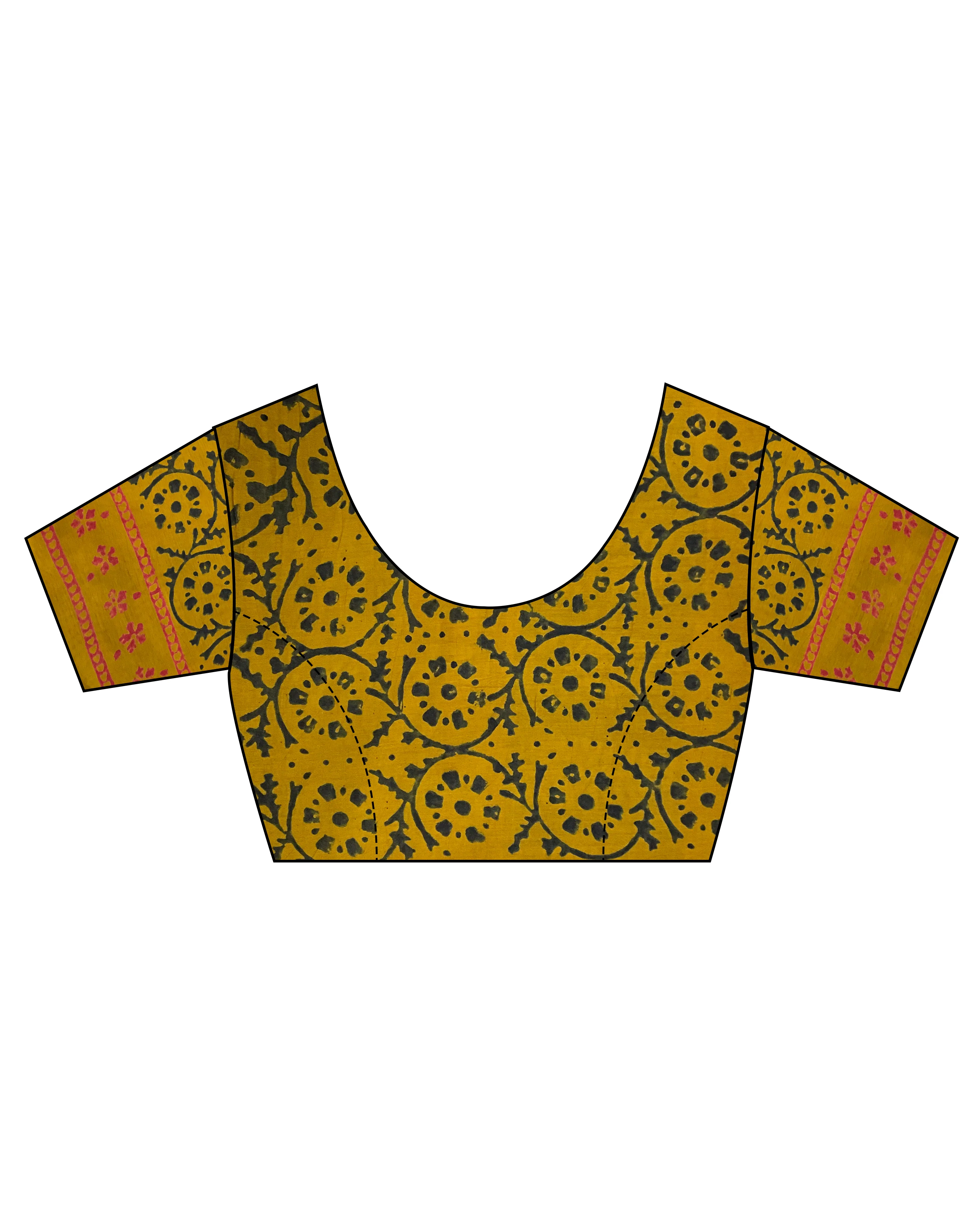 Mustard Block Printed Cotton Mul Saree - God - Image 11