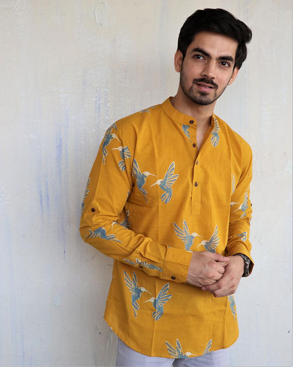 Mustard Flyon Block-Printed Men'S Shirt - Image 5