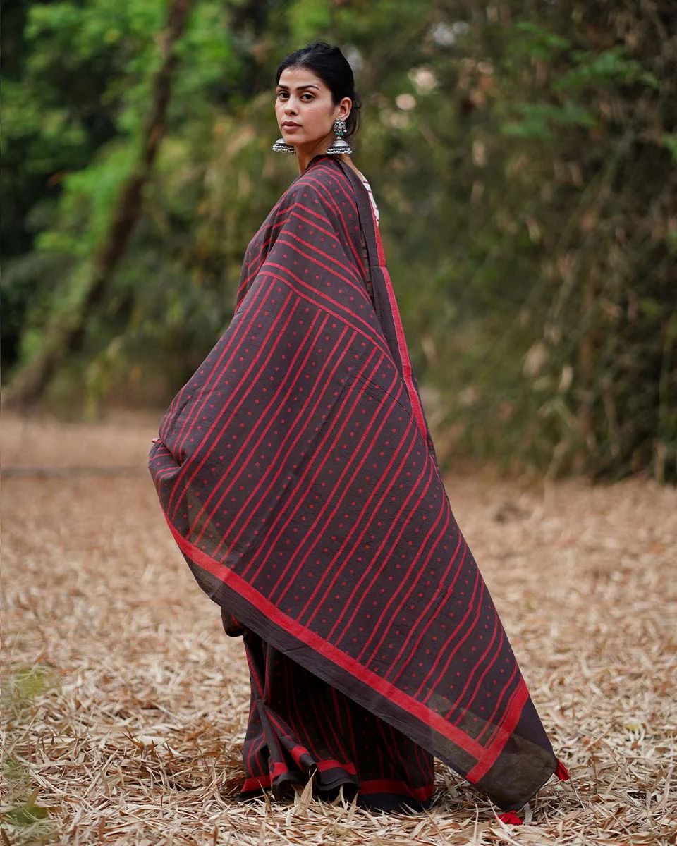 Nadiya Kinare Brown Hand Block Printed Cotton Saree - WW - Image 2