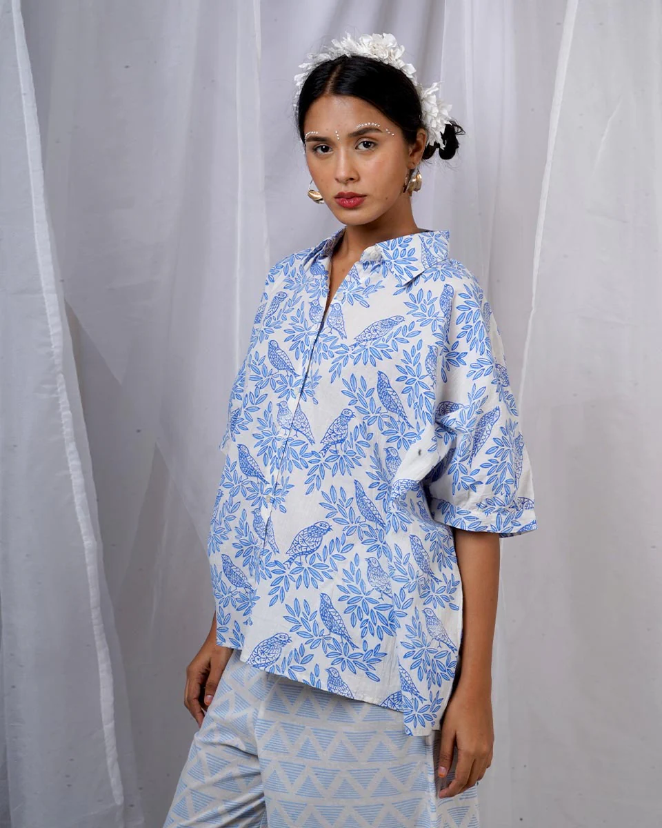 Neelki Blue Hand Block Printed Top-BAD - Image 4