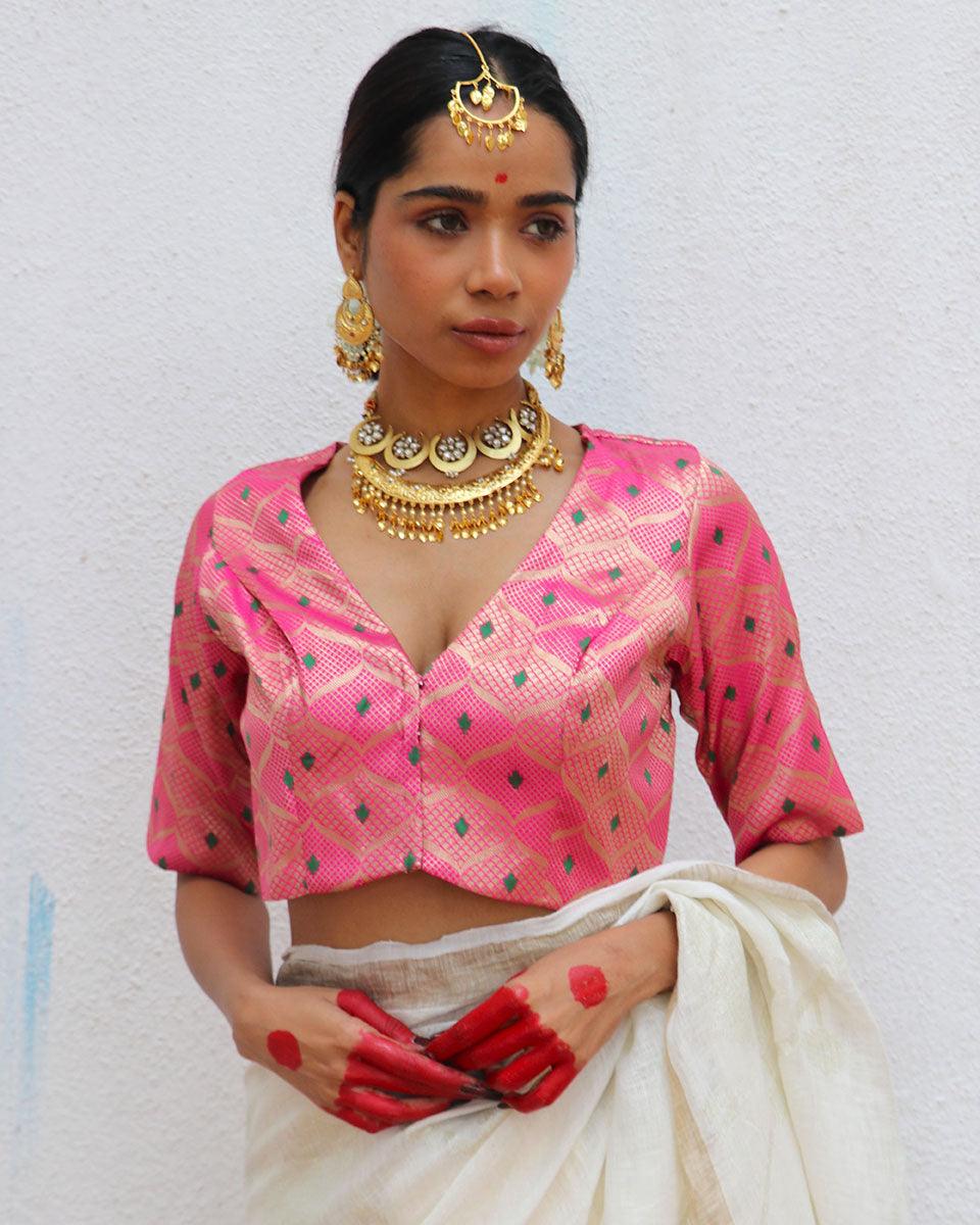 Nuria Pink Brocade Blouse - Image 2