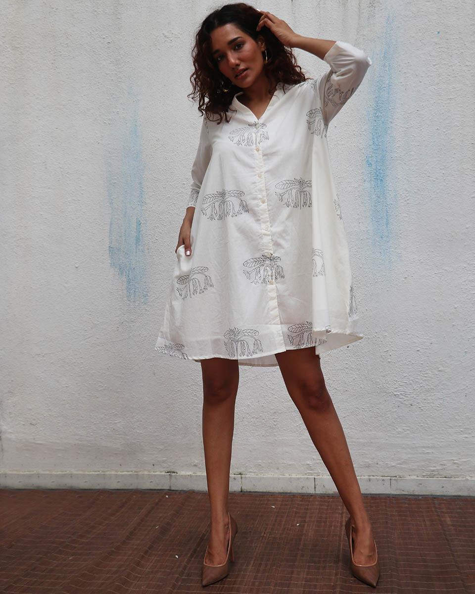 Once Handblock Printed Cotton Dress - Mono - Image 2