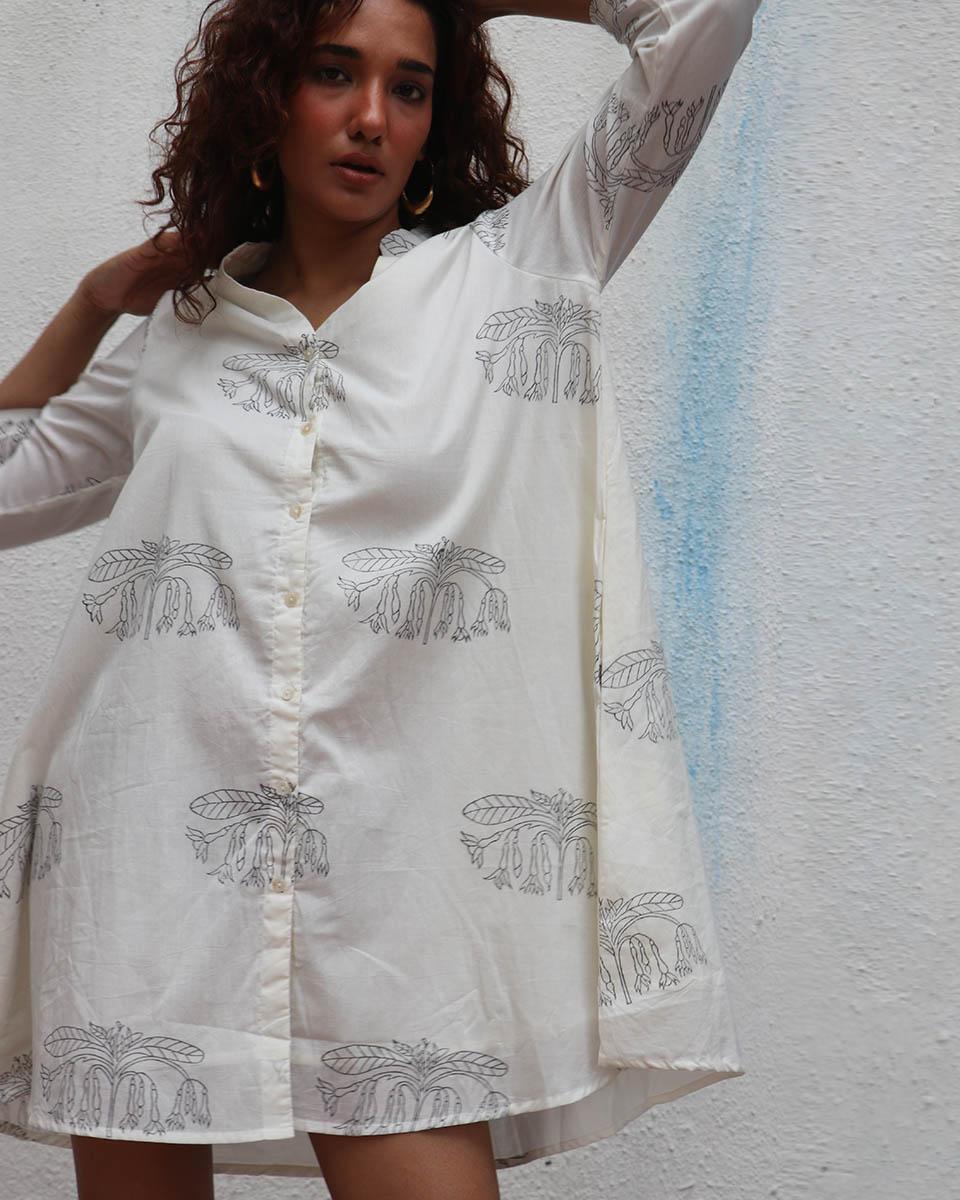 Once Handblock Printed Cotton Dress - Mono - Image 5