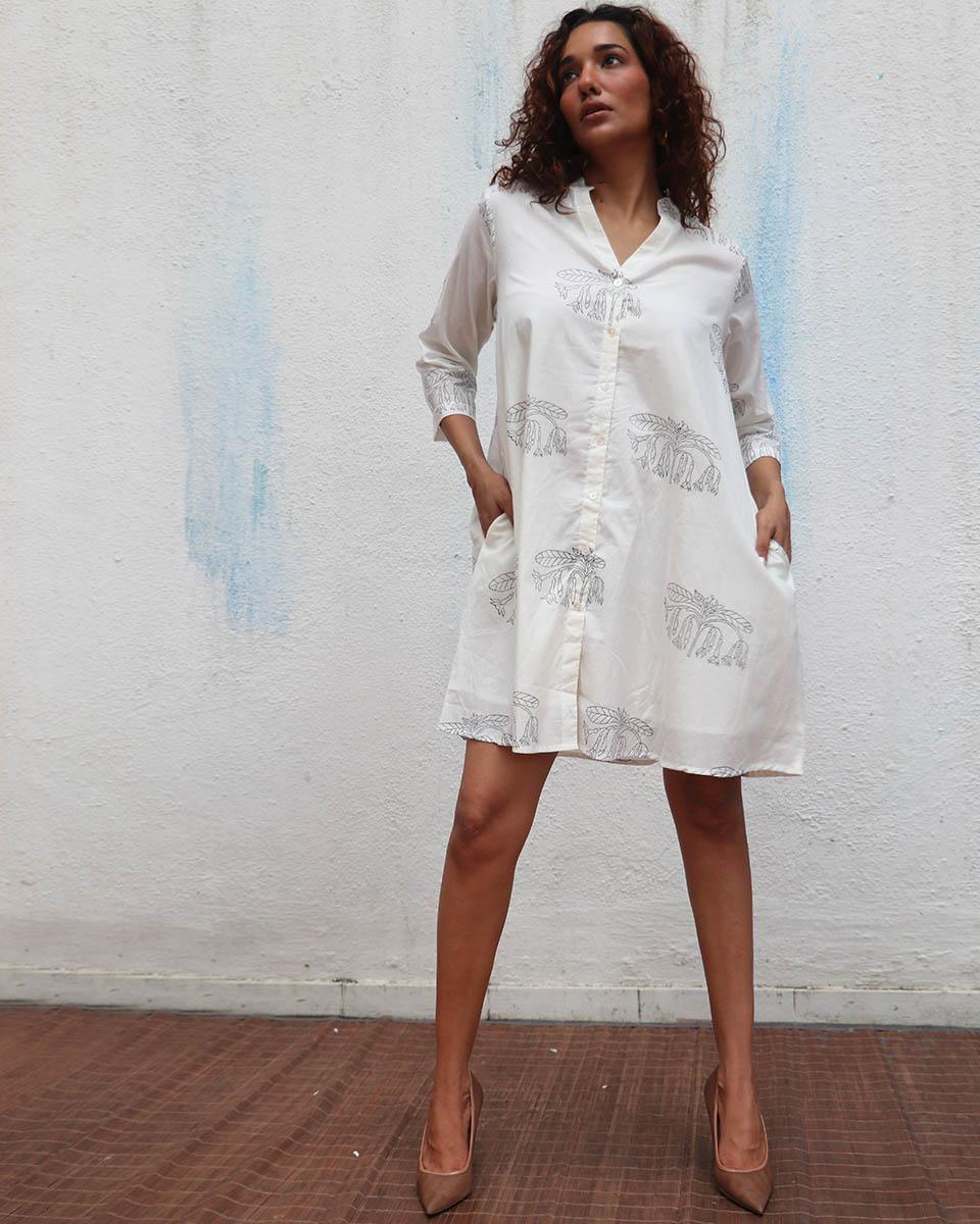 Once Handblock Printed Cotton Dress - Mono - Image 8