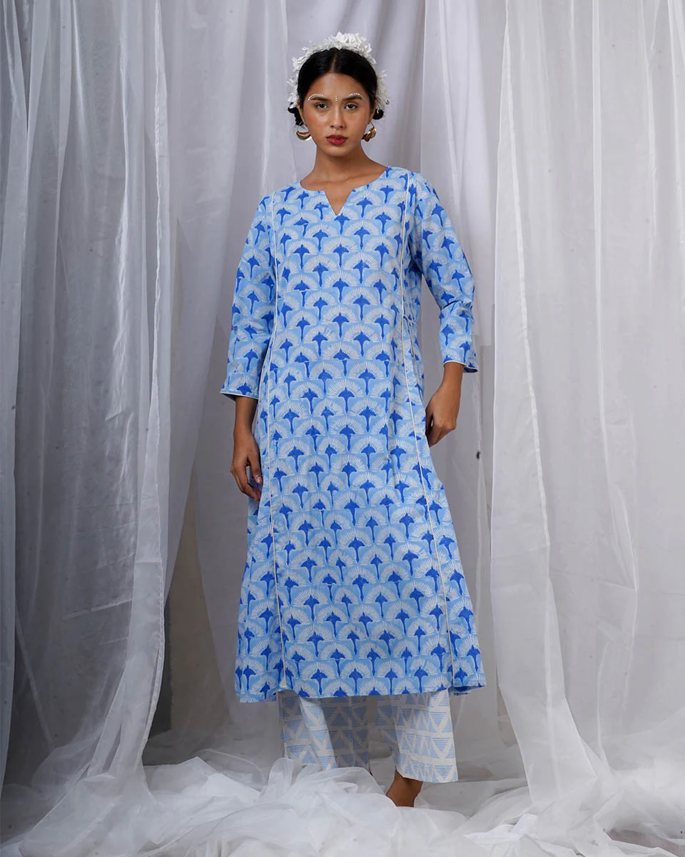 Pakhi Blue Hand Block Printed Kurti-BAD - Image 2