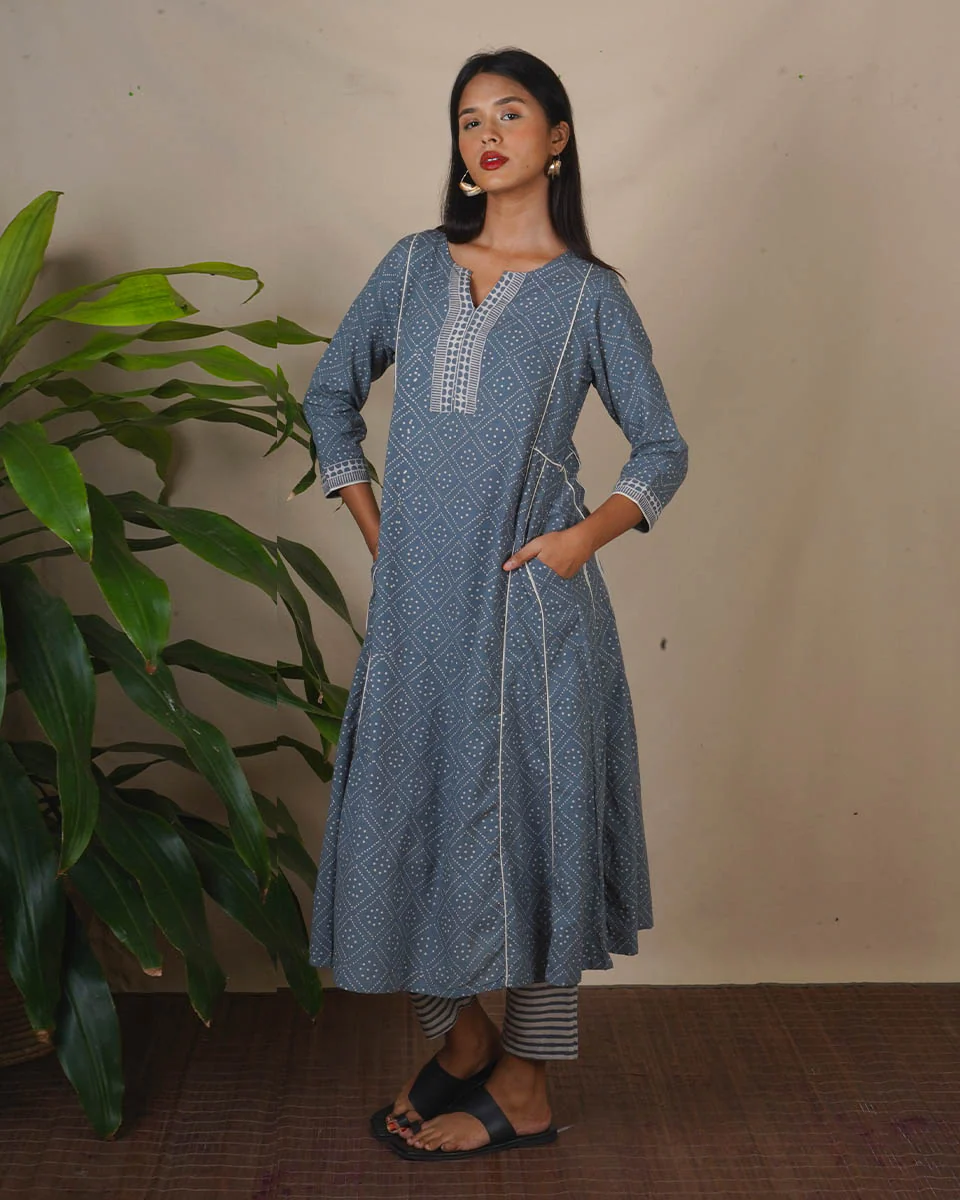 Pale Thunder Grey Block Printed Kurti - BMS