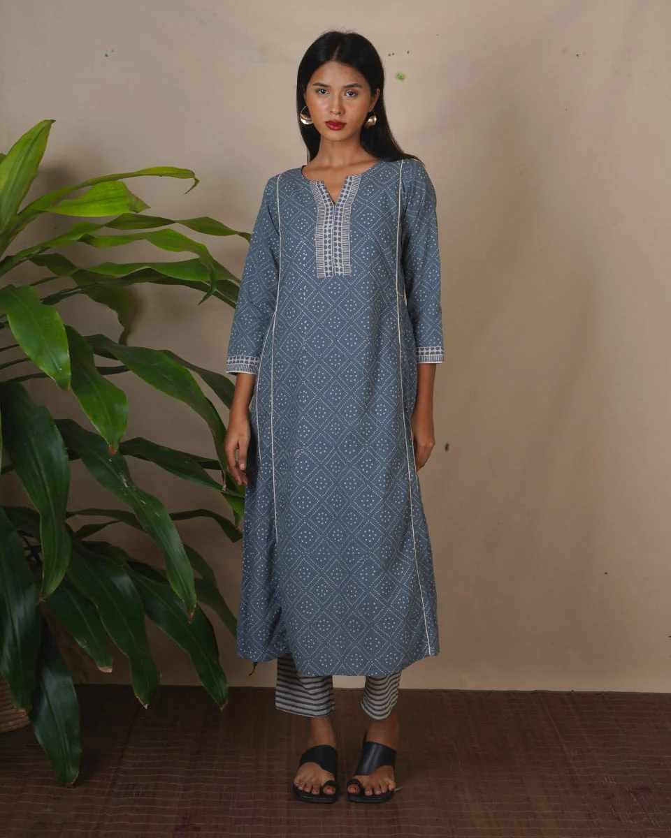 Pale Thunder Grey Block Printed Kurti - BMS - Image 2