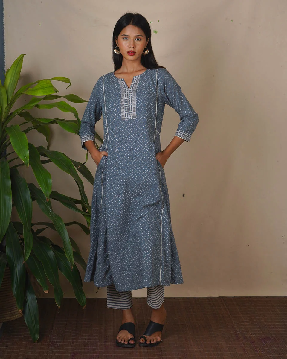 Pale Thunder Grey Block Printed Kurti - BMS - Image 3