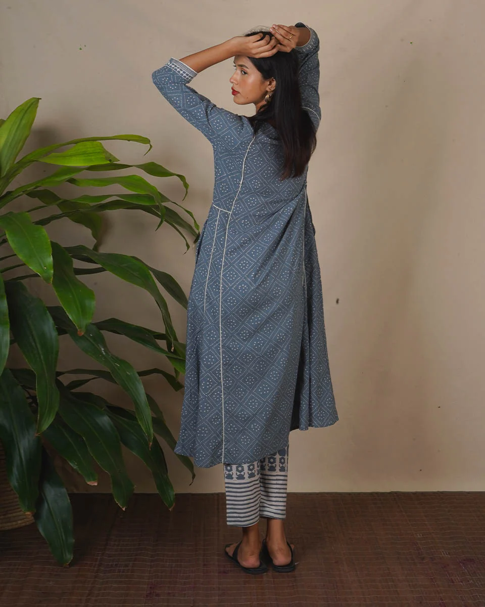 Pale Thunder Grey Block Printed Kurti - BMS - Image 6