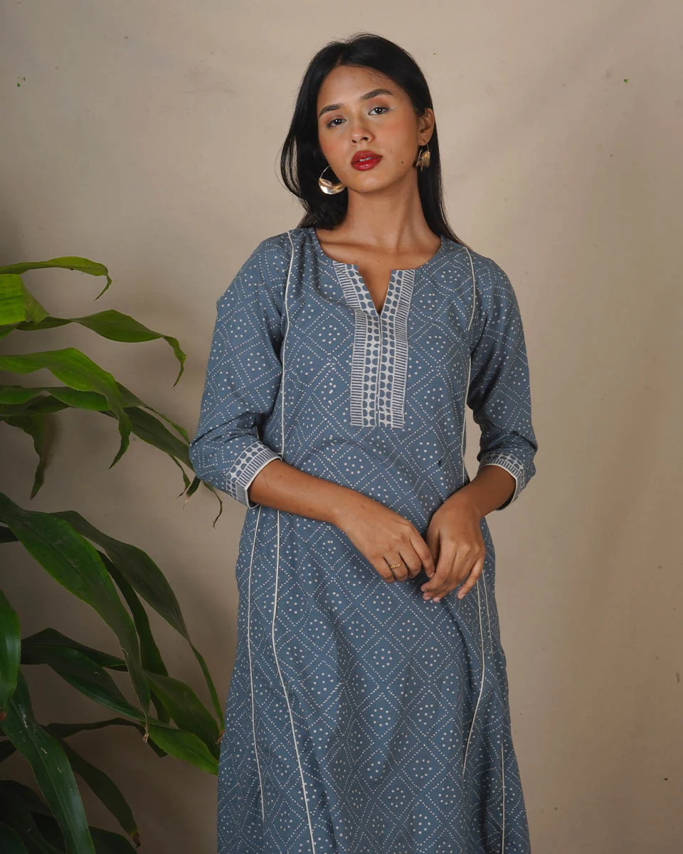 Pale Thunder Grey Block Printed Kurti - BMS - Image 7