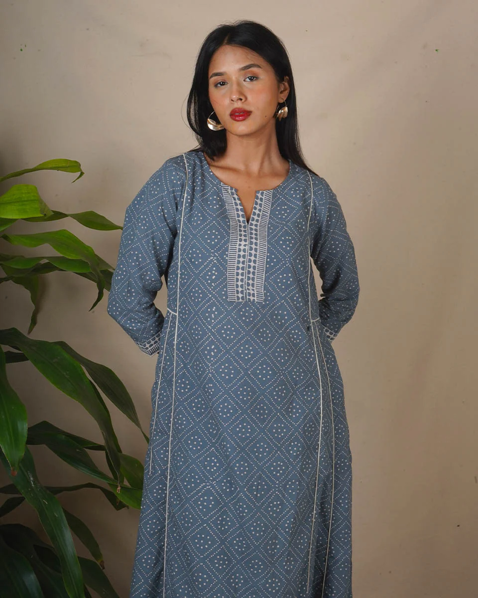 Pale Thunder Grey Block Printed Kurti - BMS - Image 8
