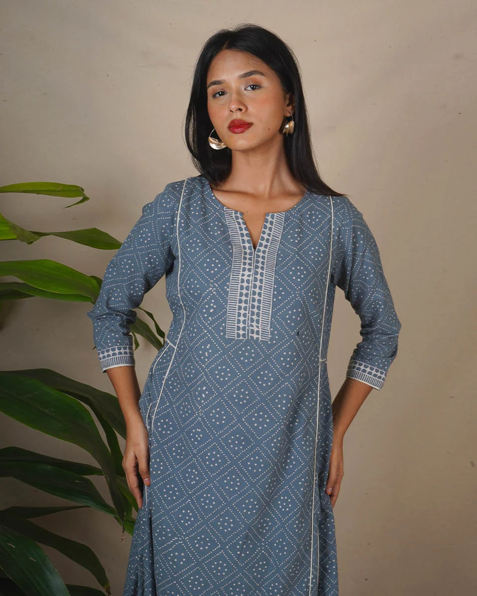 Pale Thunder Grey Block Printed Kurti - BMS - Image 9