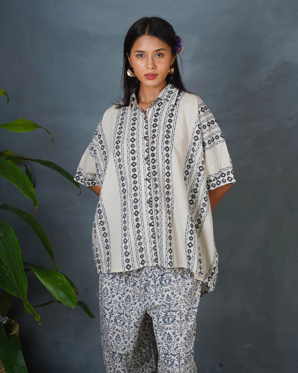 Pearl Horizon Ivory Block Printed Shirt - BMS - Image 5